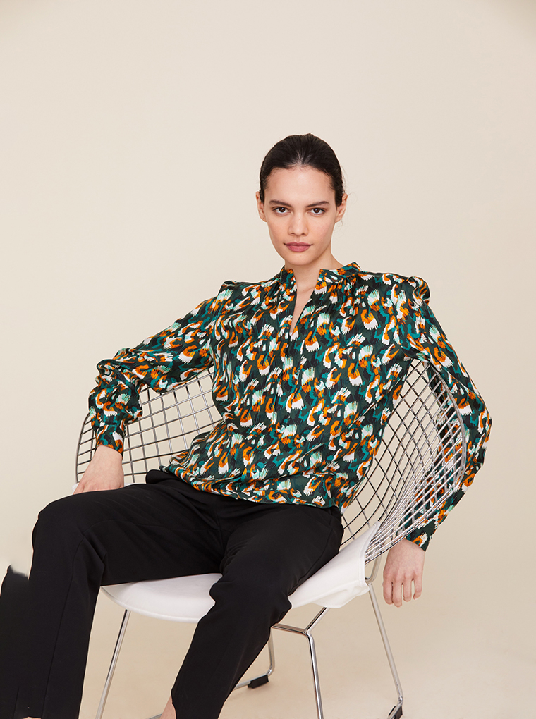 OLYMPIA SILK BLOUSE FOLIAGE